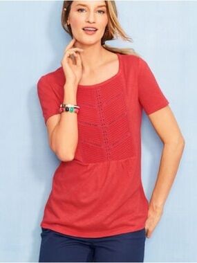 Talbots WOVEN FRONT SHORT-SLEEVE TOP cotton & modal red size large